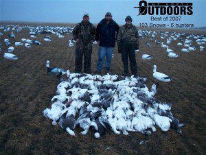 This mixed party group managed to be the high field for the year with this 103 bird day on a South Dakota snow goose hunt 3/24/07