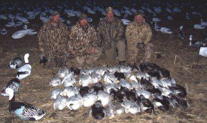 This is the first day Damian Kuzmin and I hunted over Deadly Decoys™ together. His party combined with the 4 hunters in the picture shot 46 snow geese in early March.