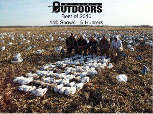 A screwy end to a screwy season...the last day we hunted in Missouri. The skies opened up and we shot 140 birds. The next day it snowed 10-12". The weather was very cruel to us on our 2010 snow goose hunts.