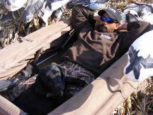 Guide Billy Martin waiting for the next flock of snow geese on our South Dakota snow goose hunts.