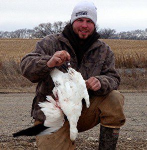 My guide Cory with a band he won in a drawing on a South Dakota snow goose hunt with the other Up North Outdoors guides.