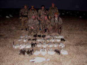 DJ front right is a friend of one of our snow goose guides. This is the second year in a row that his field shot a red neck collar in the same field to boot.