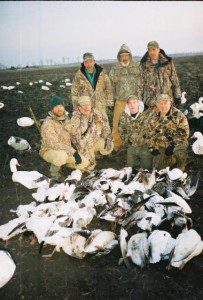These snow goose hunters left at noon on their last day with nice pile of snow geese. Up North Outdoors snow goose guides Curt Schrader, Jim Weston, and owner Tracy Northup hunted the afternoon. Total for the field that day was 101 snow geese.