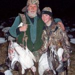 When we first started running spring snow goose hunts it was rare to have women and kids hunting. Today it is not that uncommon to have families, wives, and girlfriends hunting with the men. Here a daughter spends time with her father for a few days in the field.