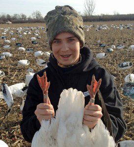 First time snow goose hunter with a double banded snow. The second band was a $100 reward band. It was also our first day in the field in NW Missouri. 2013.